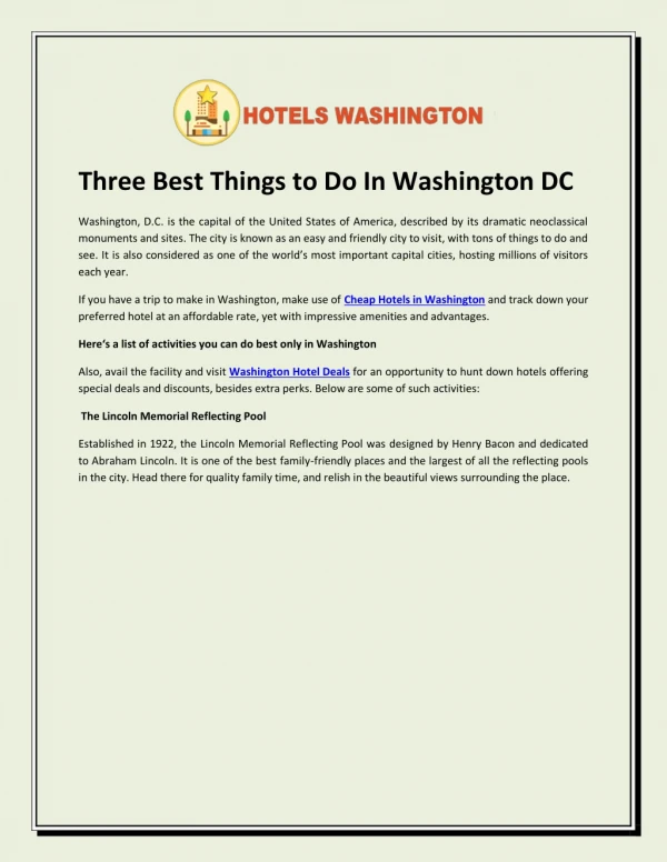 Three Best Things to Do In Washington DC