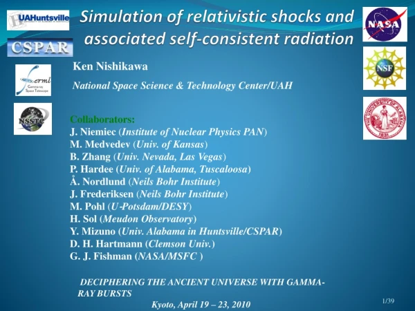 Simulation of relativistic shocks and associated self-consistent radiation