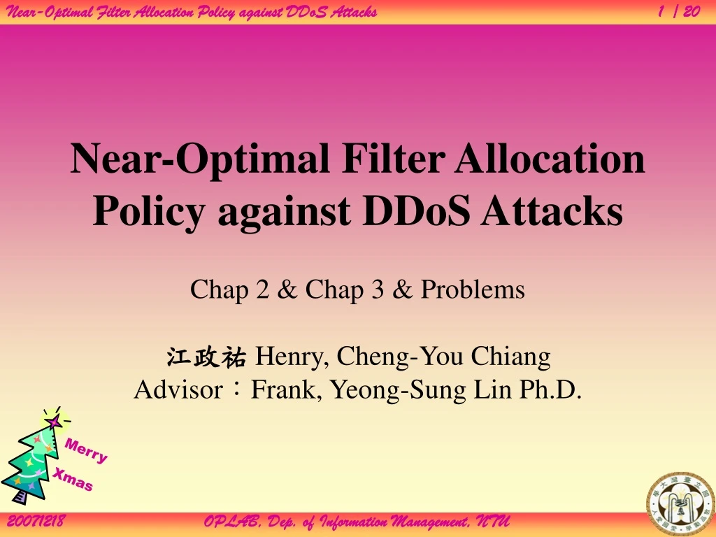 near optimal filter allocation policy against ddos attacks