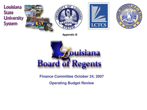 Finance Committee October 24, 2007 Operating Budget Review