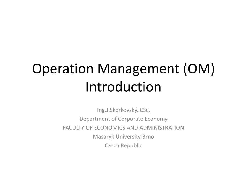 operation management om introduction