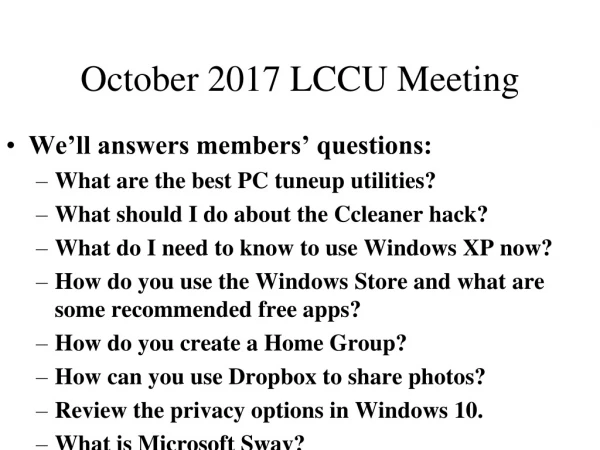 October 2017 LCCU Meeting
