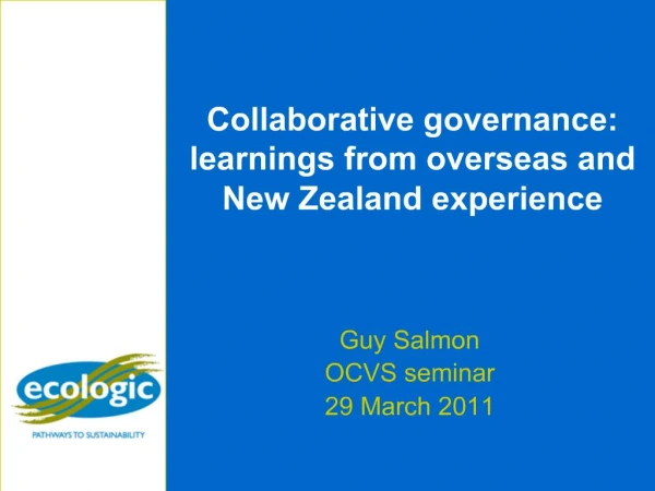Collaborative governance: learnings from overseas and New Zealand experience
