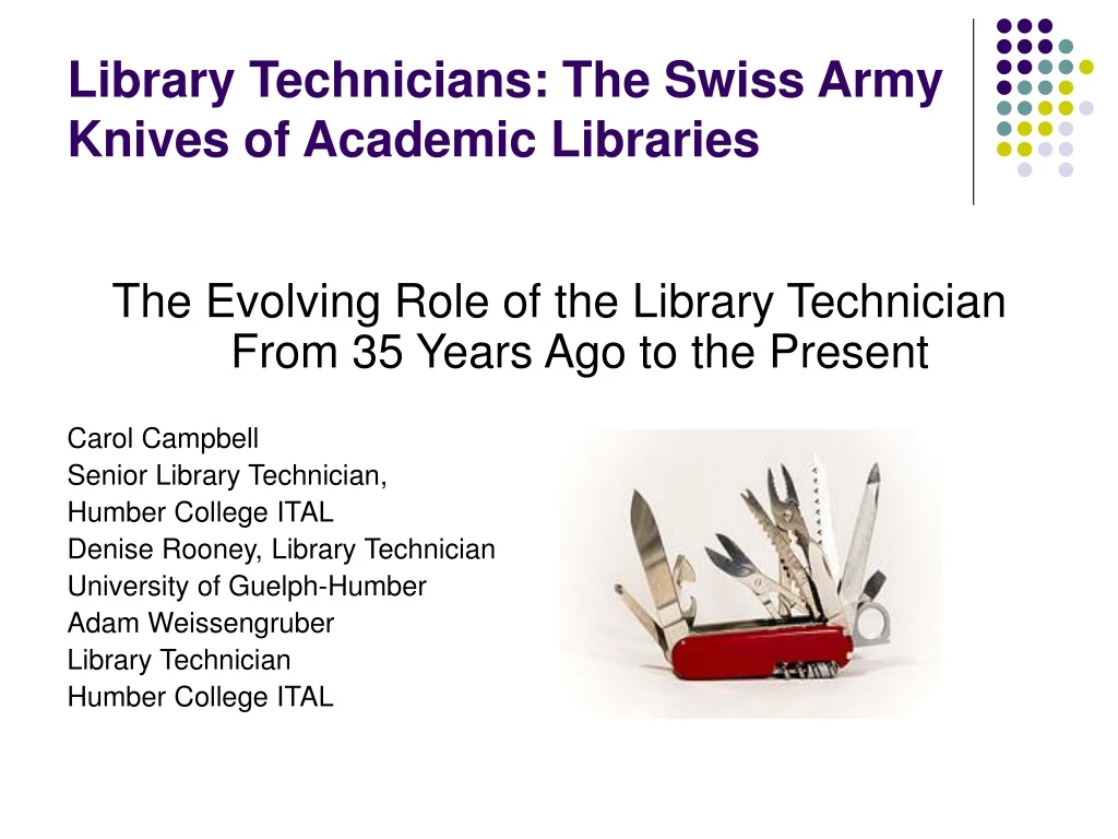 library technicians the swiss army knives of academic libraries