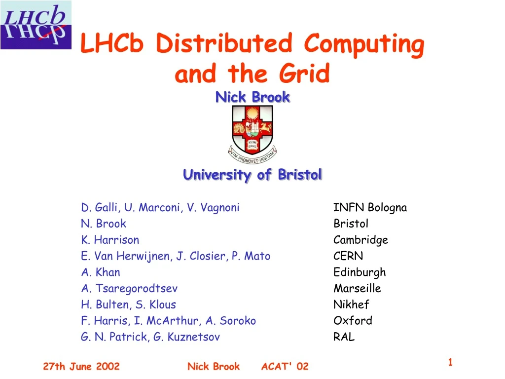 lhcb distributed computing and the grid nick brook university of bristol