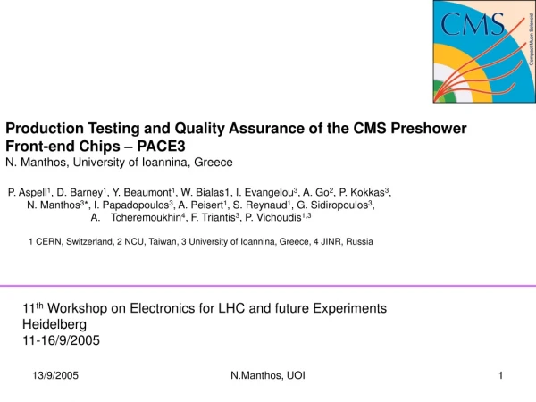 Production Testing and Quality Assurance of the CMS Preshower Front-end Chips – PACE3