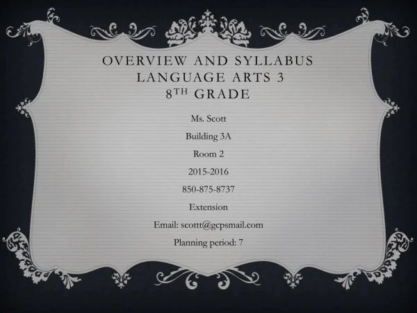 Overview and Syllabus Language Arts 3 8 th grade
