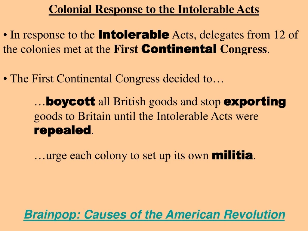 colonial response to the intolerable acts