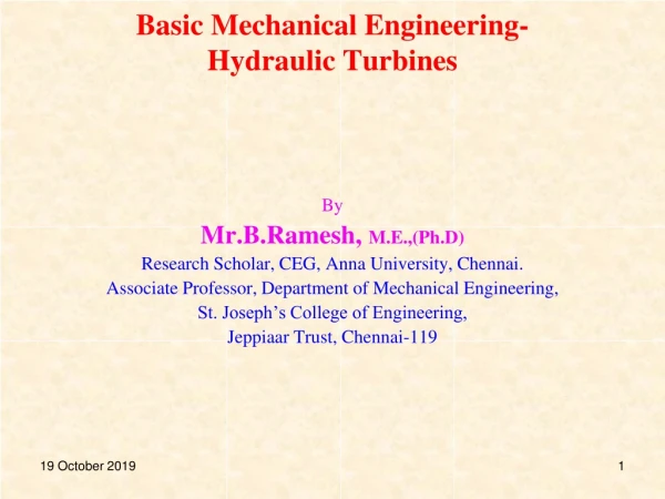 Basic Mechanical Engineering-Hydraulic Turbines