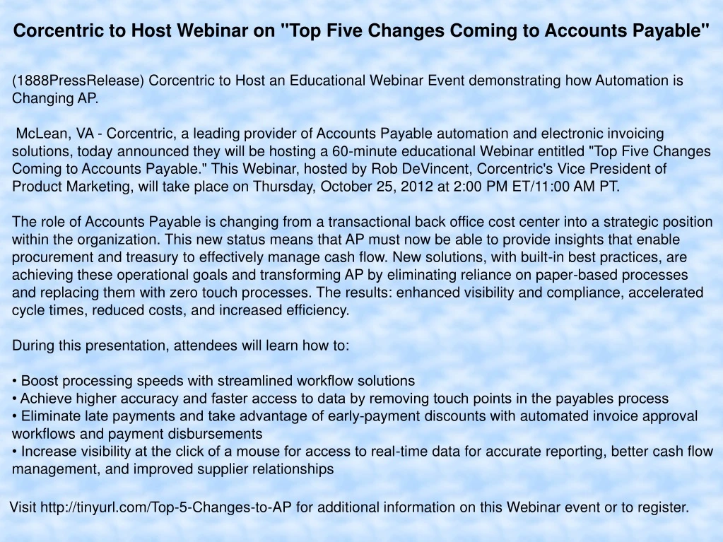 corcentric to host webinar on top five changes