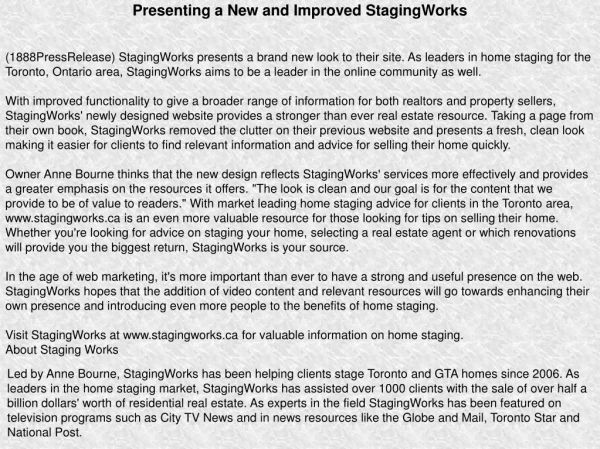 Presenting a New and Improved StagingWorks