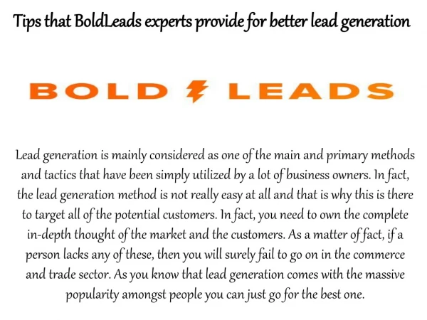 Tips that BoldLeads experts provide for better lead generation