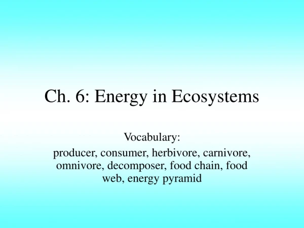 Ch. 6: Energy in Ecosystems