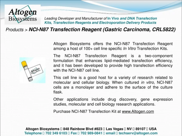 Products &gt; NCI-N87 Transfection Reagent (Gastric Carcinoma, CRL5822)