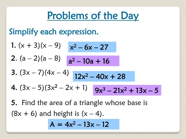 Problems of the Day Simplify each expression.