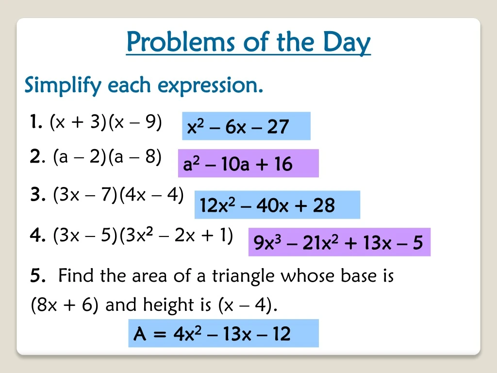 problems of the day simplify each expression
