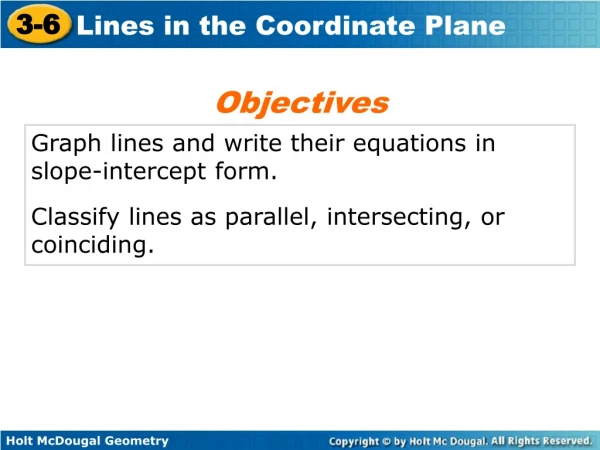 Graph lines and write their equations in slope-intercept form.
