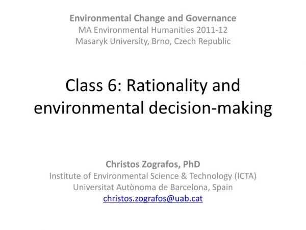 Class 6: Rationality and environmental decision-making
