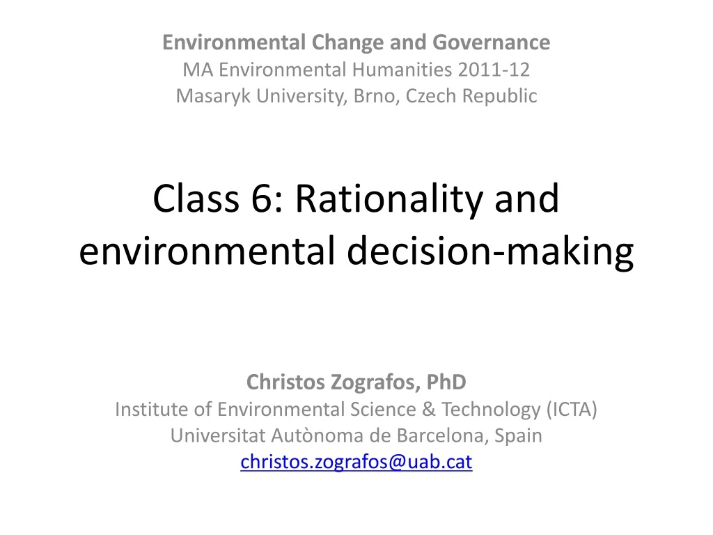 class 6 rationality and environmental decision making