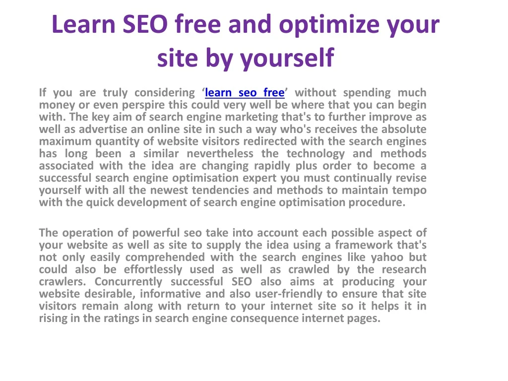 learn seo free and optimize your site by yourself