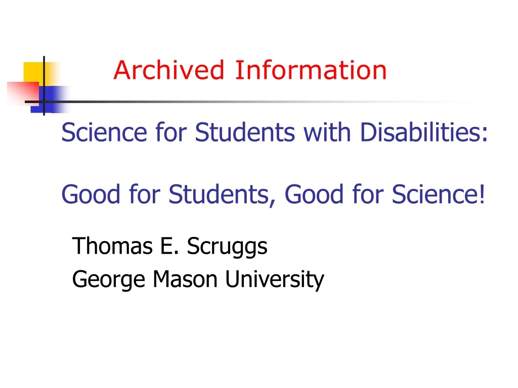 archived information science for students with disabilities good for students good for science