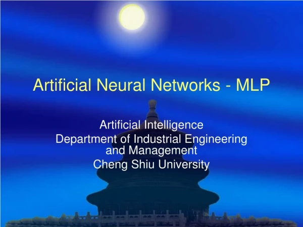 Artificial Neural Networks - MLP
