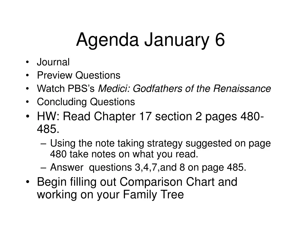 agenda january 6