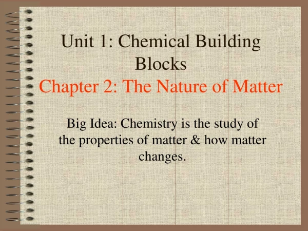 Unit 1: Chemical Building Blocks Chapter 2: The Nature of Matter
