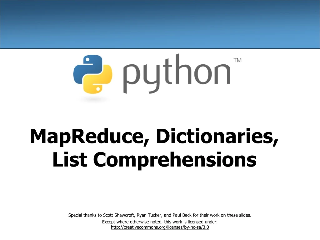 mapreduce dictionaries list comprehensions