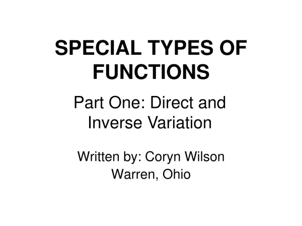 SPECIAL TYPES OF FUNCTIONS