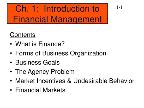 Ch. 1: Introduction to Financial Management