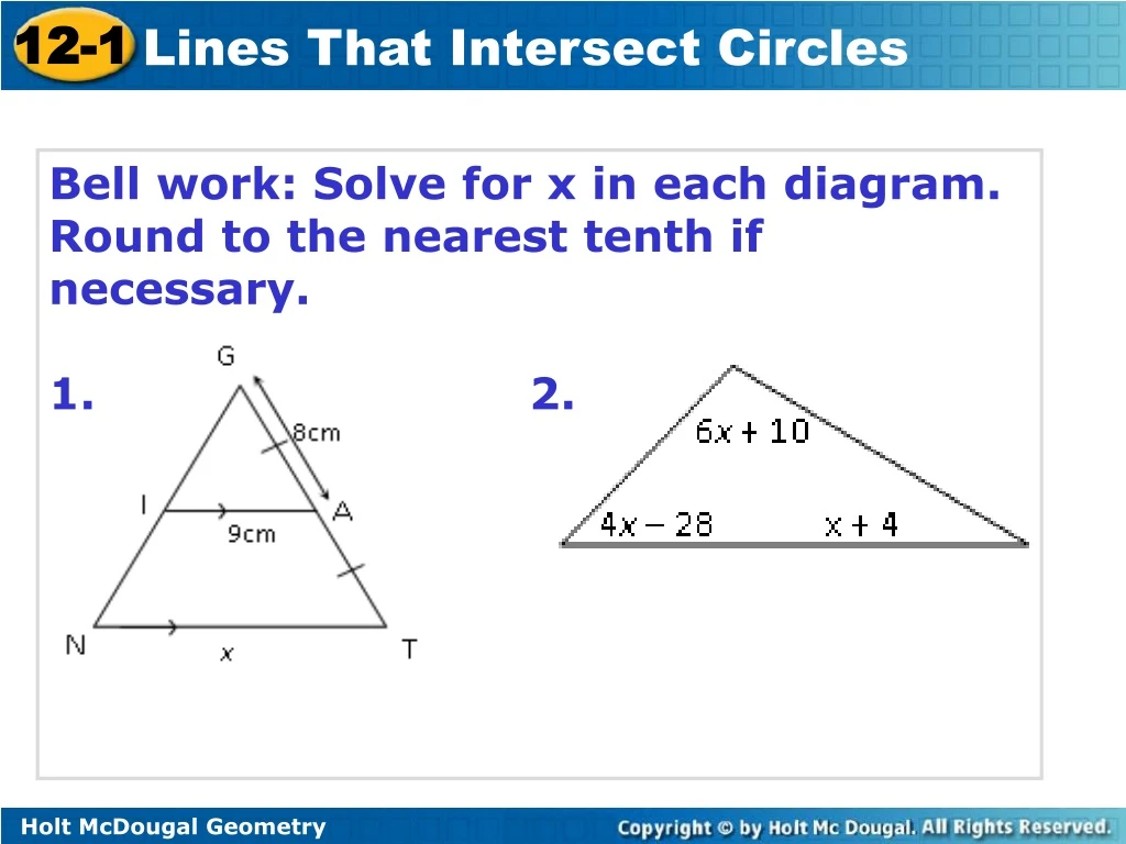 bell work solve for x in each diagram round