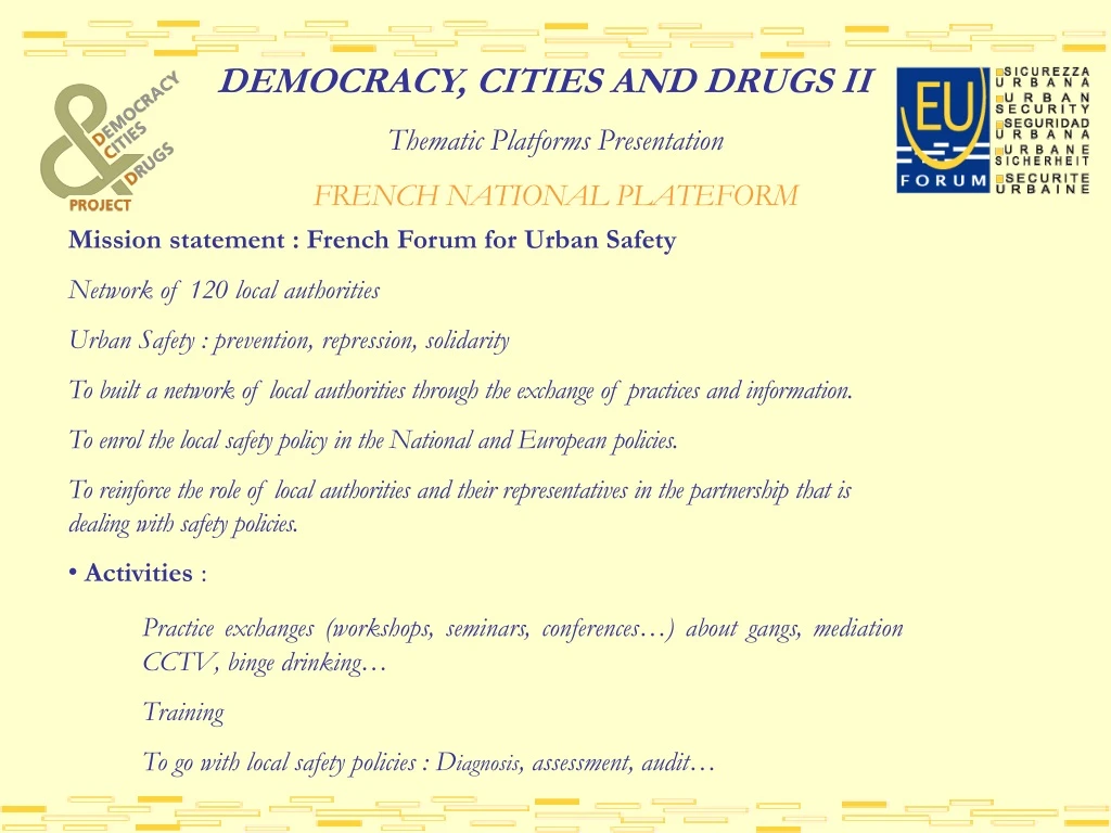democracy cities and drugs ii thematic platforms