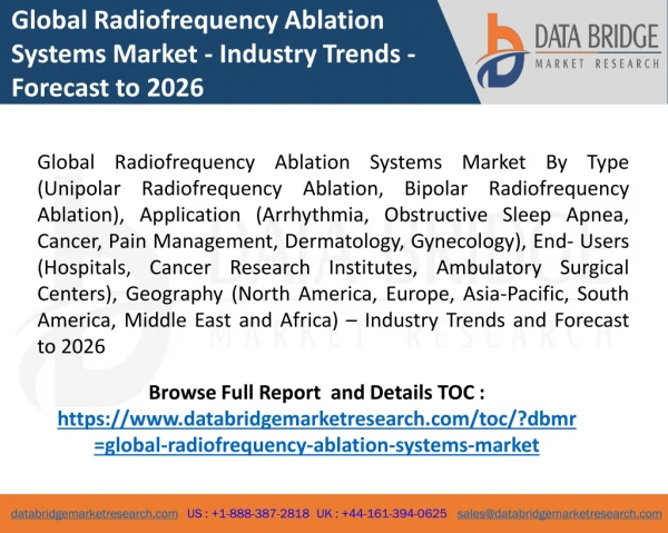 Global Radiofrequency Ablation Systems Market - Industry Trends - Forecast to 2026
