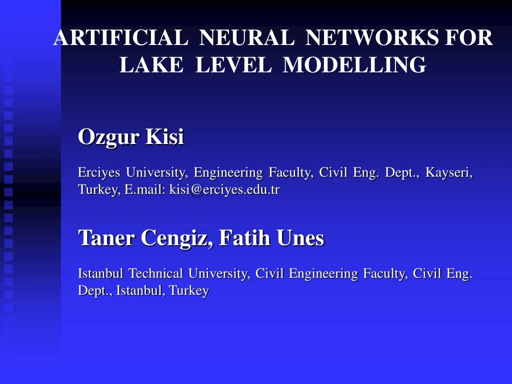 artificial neural networks for lake level modelling