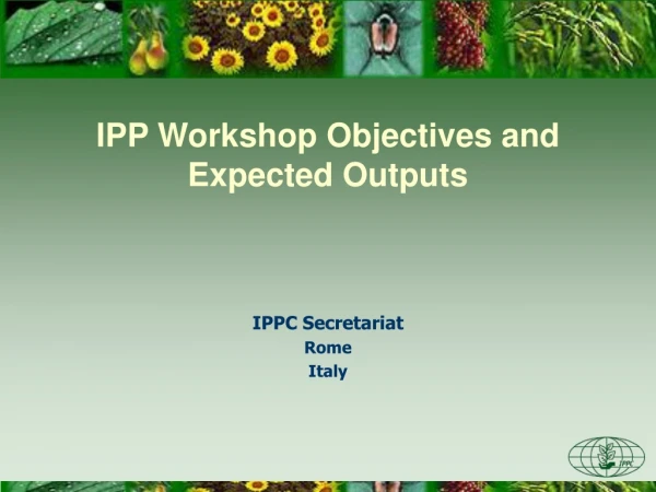 IPP Workshop Objectives and Expected Outputs