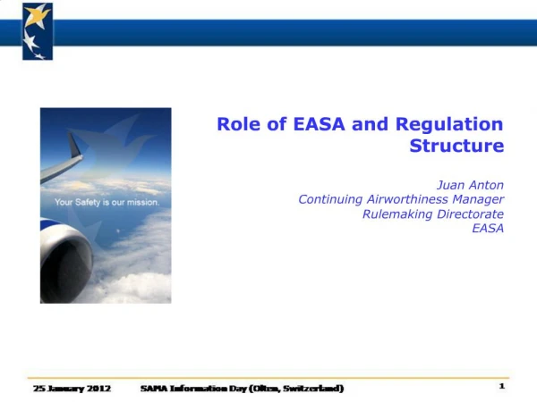 Role of EASA and Regulation Structure Juan Anton Continuing Airworthiness Manager Rulemaking Directorate EASA