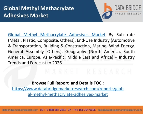 Global Methyl Methacrylate Adhesives Market – Industry Trends and Forecast to 2026
