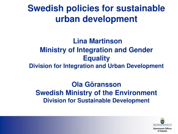 Swedish Policies for Sustainable Urban Development
