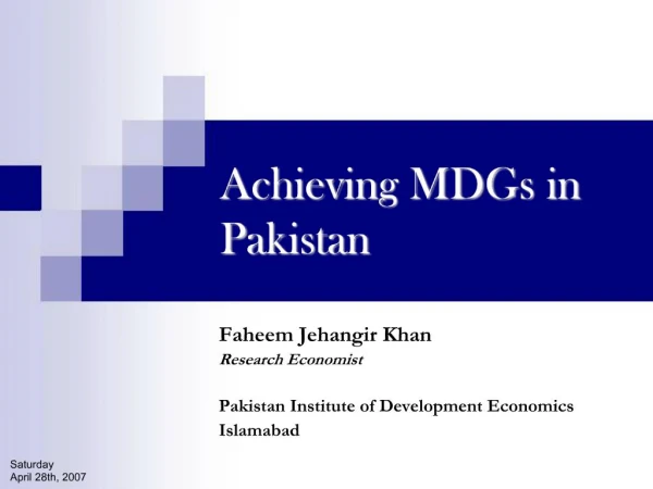 Achieving MDGs in Pakistan