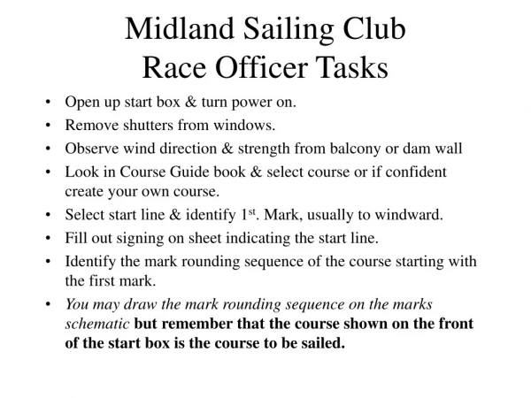 Midland Sailing Club Race Officer Tasks