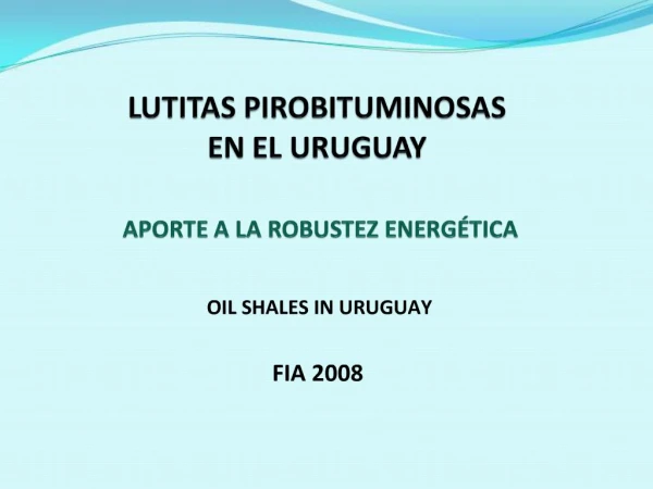 LUTITAS PIROBITUMINOSAS EN EL URUGUAY APORTE A LA ROBUSTEZ ENERG TICA