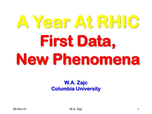 A Year At RHIC First Data, New Phenomena
