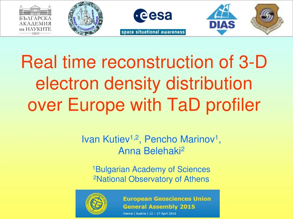 real time reconstruction of 3 d electron density distribution over europe with tad profiler