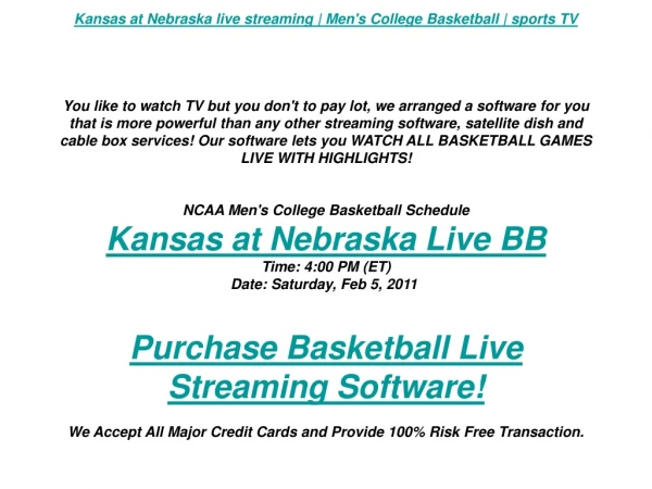 Kansas at Nebraska live streaming | Men's College Basketball
