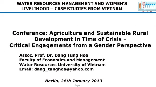 WATER RESOURCES MANAGEMENT AND WOMEN’S LIVELIHOOD – CASE STUDIES FROM VIETNAM