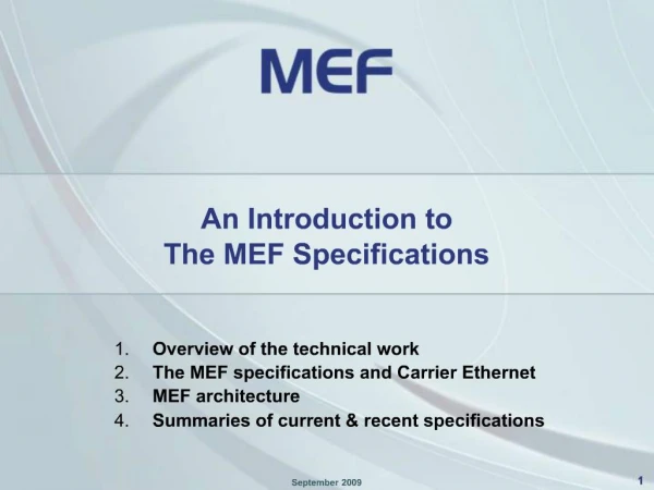 An Introduction to The MEF Specifications
