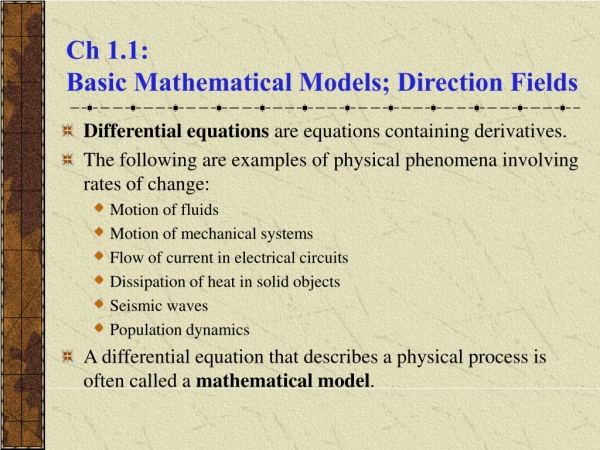 Ch 1.1: Basic Mathematical Models; Direction Fields