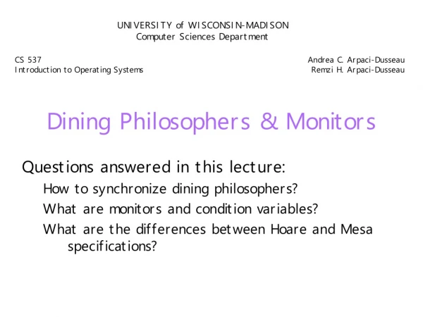 Dining Philosophers &amp; Monitors