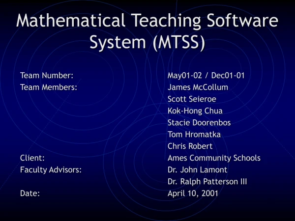Mathematical Teaching Software System (MTSS)